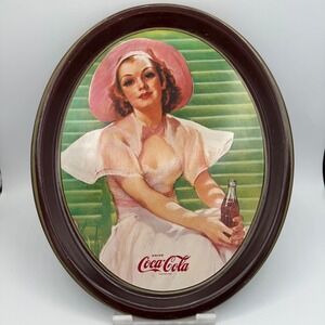 Vintage 1977 Coca-Cola Tray Bradshaw Crandall Lady Pink Hat‎ Limited Edition